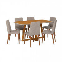 Manhattan Comfort 2-1018451109253 Duffy 62.99 Modern Rectangle Dining Table and Utopia Chevron Dining Chair in Cinnamon Off White and Grey - Set of 7
